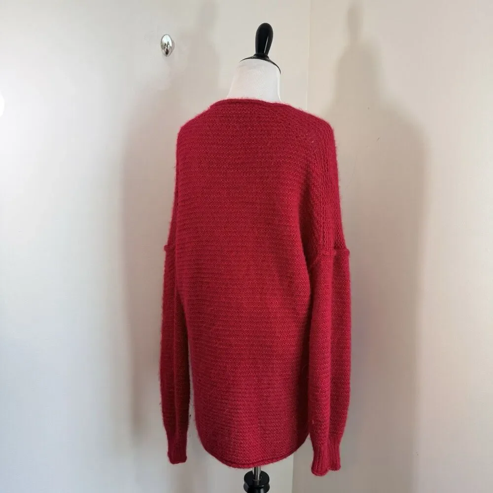 Free People All Mine Sweater Raspberry Red Alpaca Wool Cotton Cozy Oversize XS
